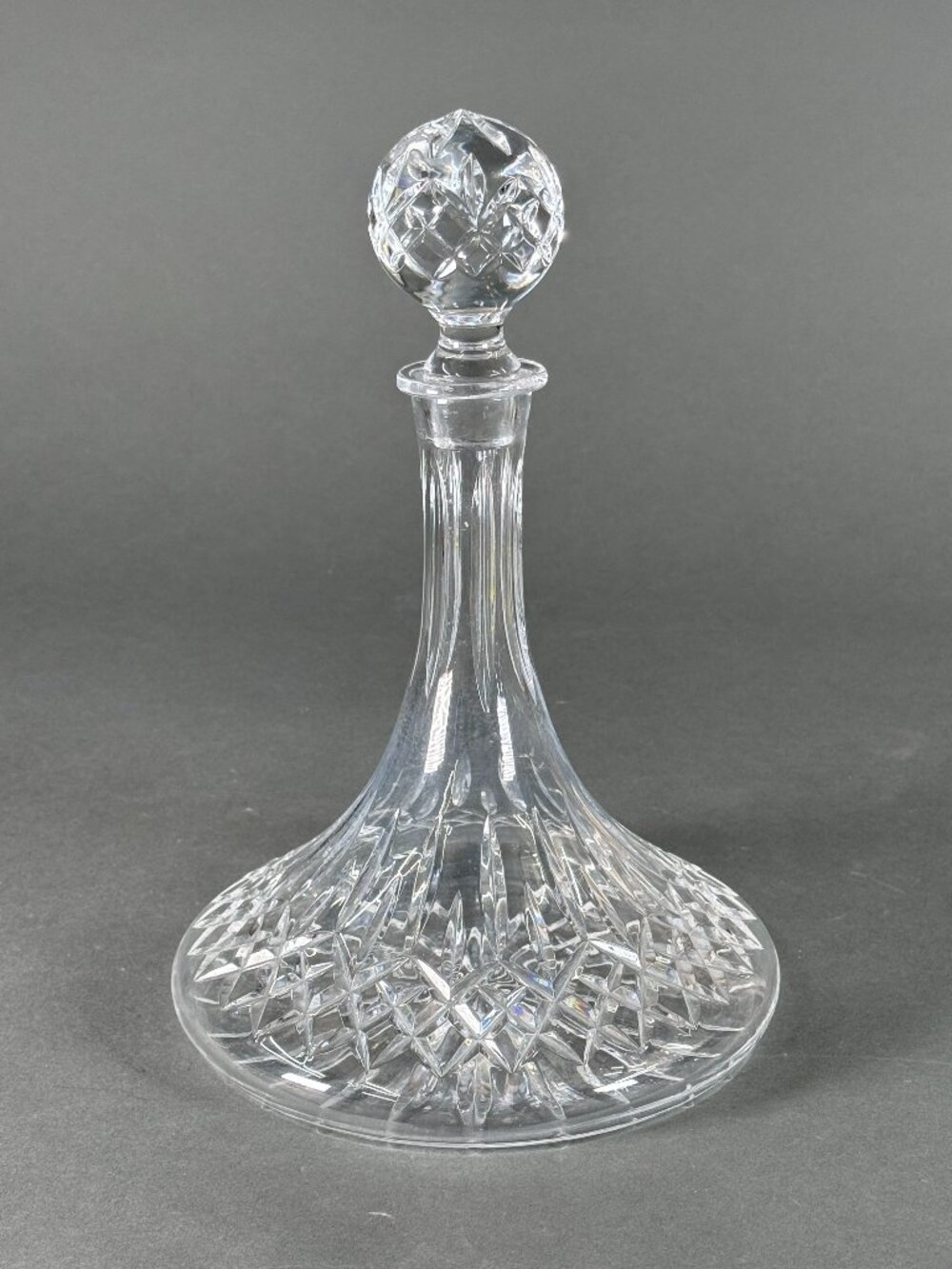 Waterford Crystal Lismore Ships Decanter with Stopper 10" Wide Base Ireland